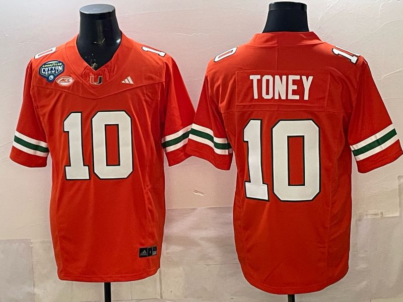 Men 2026 Miami Hurricanes #10 Toney Orange 3th generations Limited NCAA Jersey 054